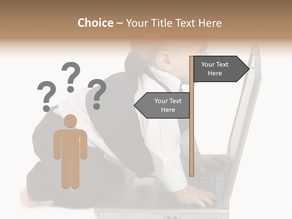 Adorable 10 Month Old Baby Boy In Suit, Barefoot, With Laptop Computer. Making Cute Grumpy Face At Computer Screen. Shot In Studio Over White. PowerPoint Template