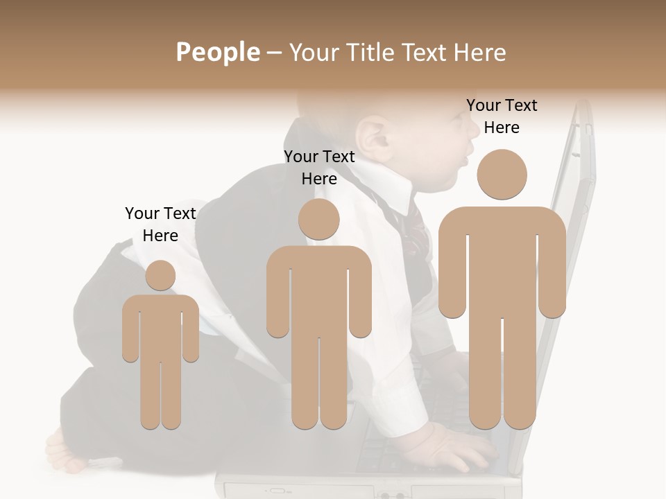 Adorable 10 Month Old Baby Boy In Suit, Barefoot, With Laptop Computer. Making Cute Grumpy Face At Computer Screen. Shot In Studio Over White. PowerPoint Template