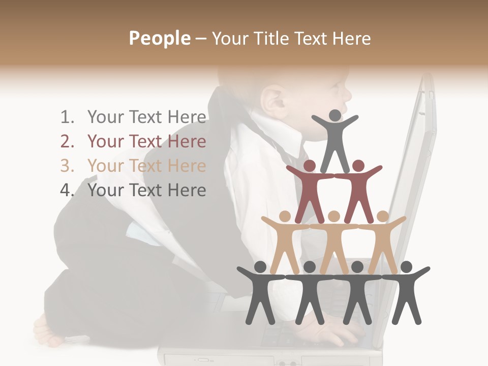 Adorable 10 Month Old Baby Boy In Suit, Barefoot, With Laptop Computer. Making Cute Grumpy Face At Computer Screen. Shot In Studio Over White. PowerPoint Template