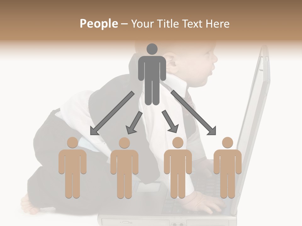 Adorable 10 Month Old Baby Boy In Suit, Barefoot, With Laptop Computer. Making Cute Grumpy Face At Computer Screen. Shot In Studio Over White. PowerPoint Template