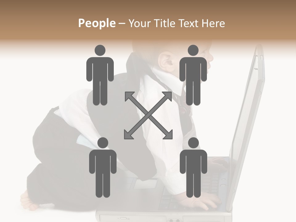 Adorable 10 Month Old Baby Boy In Suit, Barefoot, With Laptop Computer. Making Cute Grumpy Face At Computer Screen. Shot In Studio Over White. PowerPoint Template