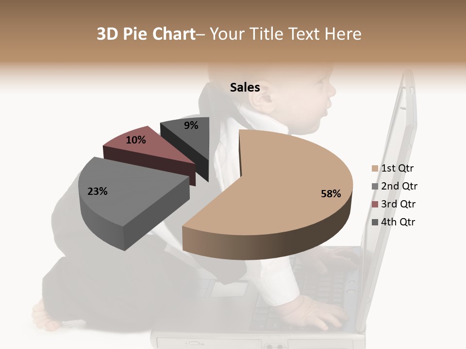 Adorable 10 Month Old Baby Boy In Suit, Barefoot, With Laptop Computer. Making Cute Grumpy Face At Computer Screen. Shot In Studio Over White. PowerPoint Template