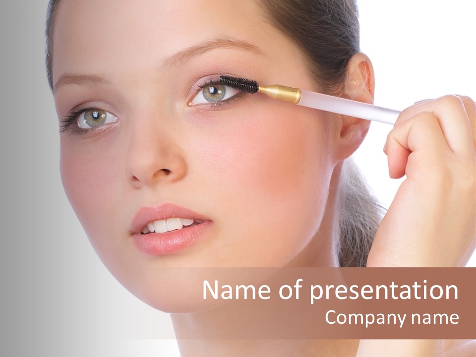 Pretty Woman Applying Make Up. Visit My Portfolio, Please. Welcome!!! PowerPoint Template
