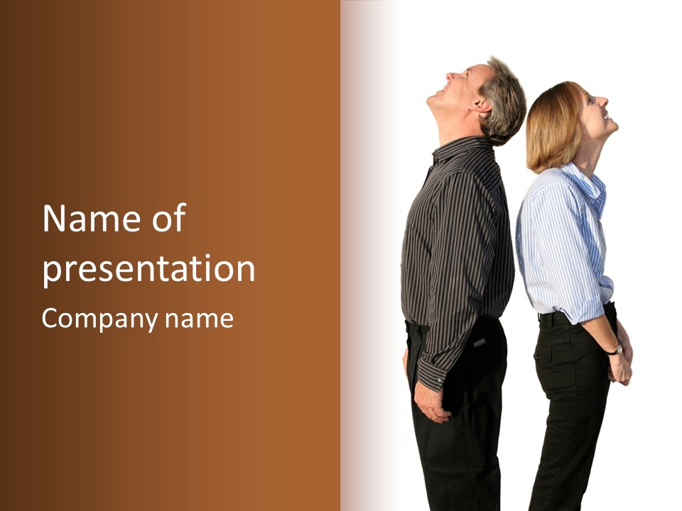 A Couple Of People Standing Next To Each Other PowerPoint Template