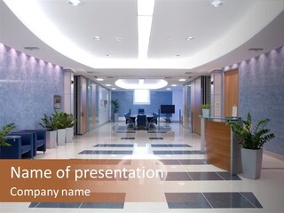 Hallway With A View To A Board Room PowerPoint Template