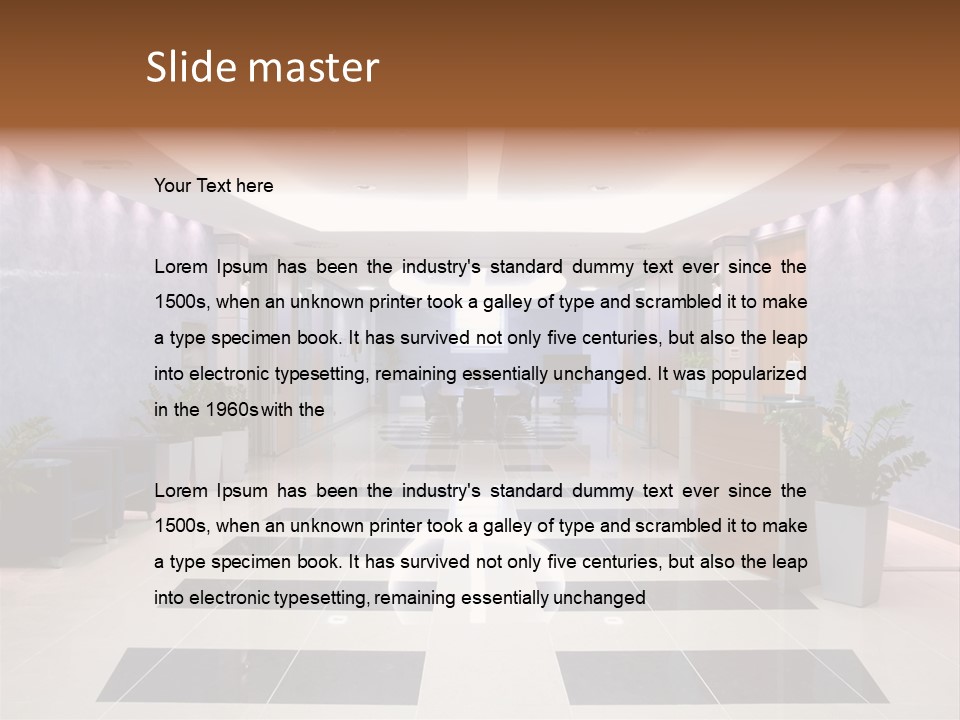 Hallway With A View To A Board Room PowerPoint Template