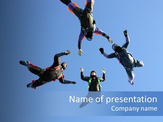 Four Skydivers Building A Star Formation PowerPoint Template