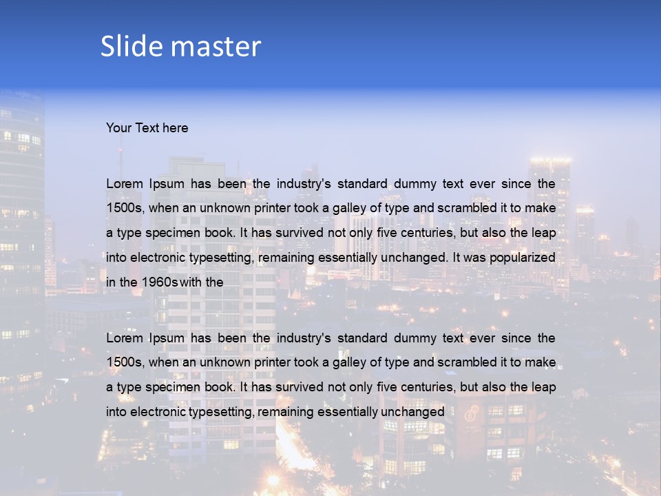 Skyline Of Business And Commercial District At Night PowerPoint Template