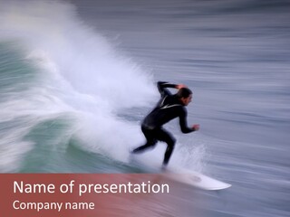 Long Exposure Showing The Speed And Intensity Of The Surf And The Surfer. Photo Taken Along The Central Coast Of California PowerPoint Template