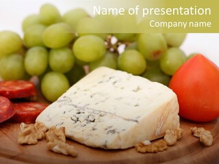 Grape, Cheese With Nuts And Sausage PowerPoint Template