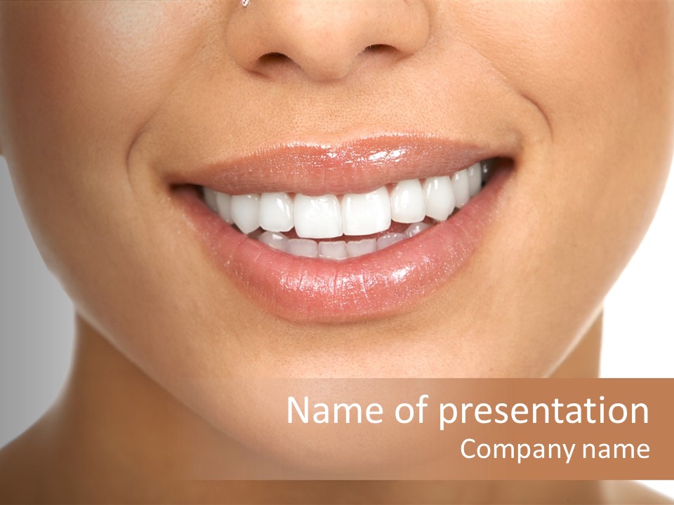 Smiling Woman Mouth With Great Teeth. Over White Background PowerPoint Template