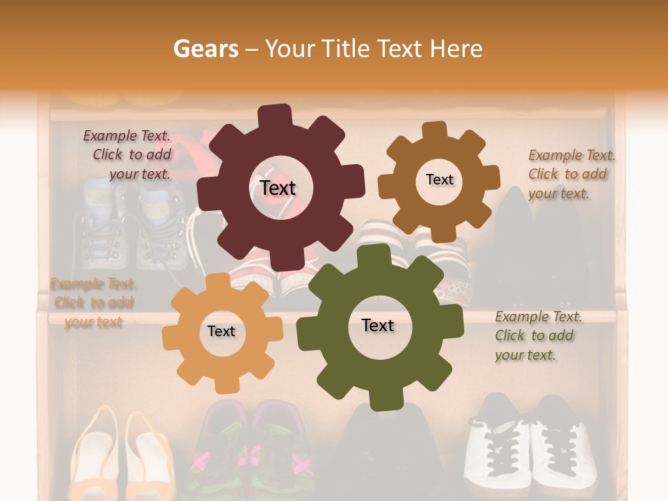 Shoes, Gym Shoes, Boots And Other Footwear Stand On A Rack PowerPoint Template