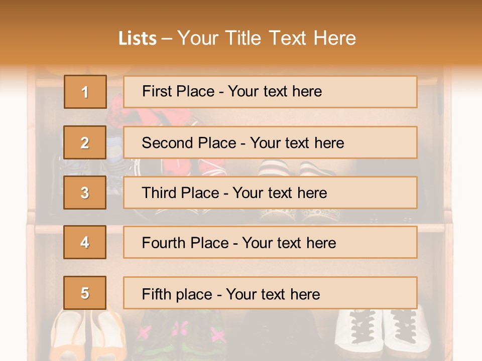 Shoes, Gym Shoes, Boots And Other Footwear Stand On A Rack PowerPoint Template