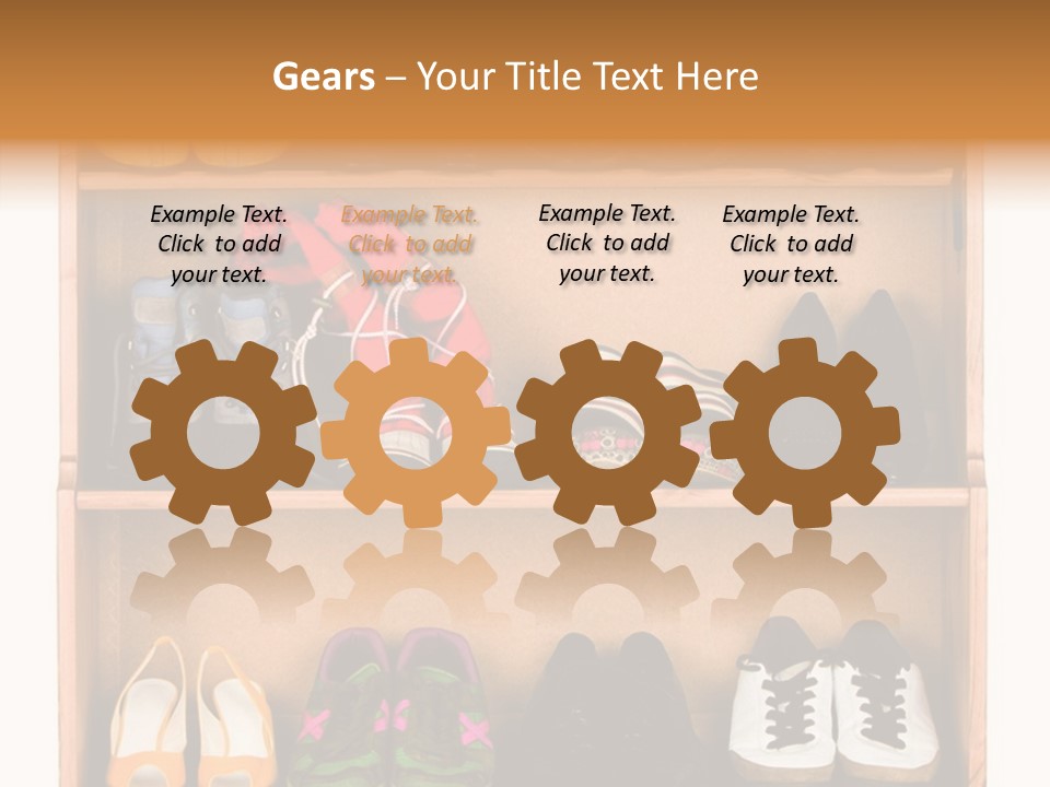 Shoes, Gym Shoes, Boots And Other Footwear Stand On A Rack PowerPoint Template