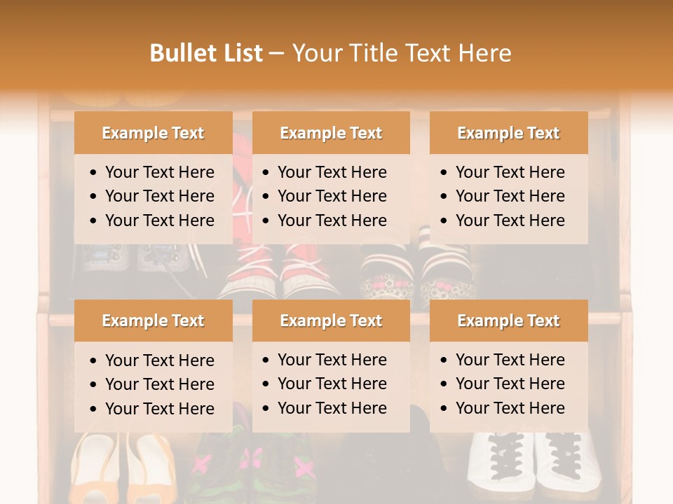 Shoes, Gym Shoes, Boots And Other Footwear Stand On A Rack PowerPoint Template