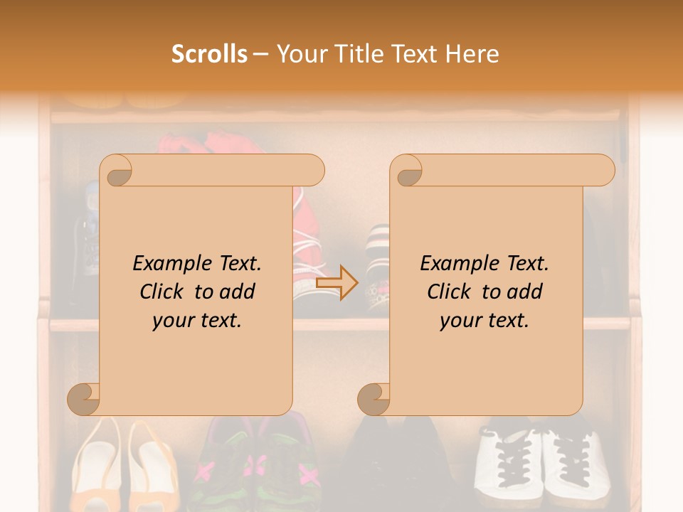 Shoes, Gym Shoes, Boots And Other Footwear Stand On A Rack PowerPoint Template