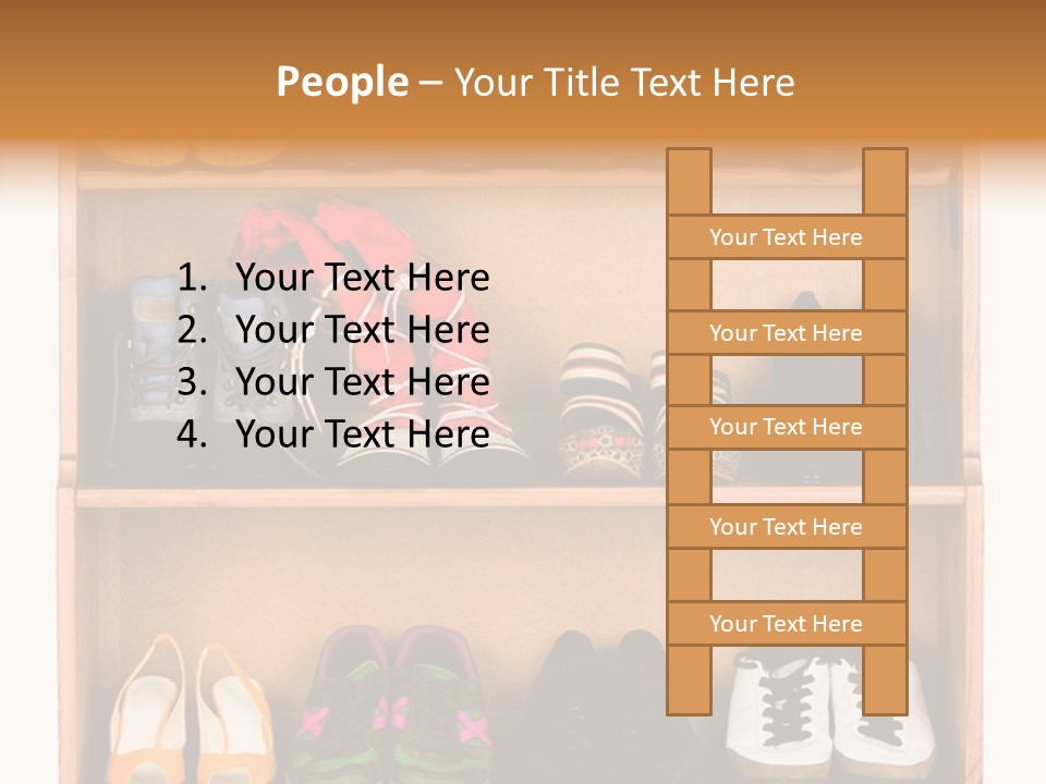Shoes, Gym Shoes, Boots And Other Footwear Stand On A Rack PowerPoint Template