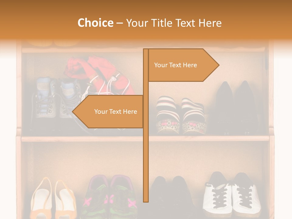Shoes, Gym Shoes, Boots And Other Footwear Stand On A Rack PowerPoint Template