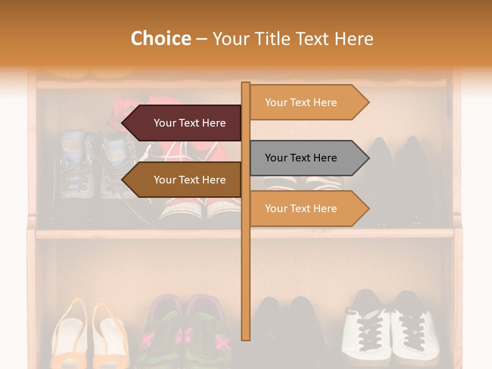 Shoes, Gym Shoes, Boots And Other Footwear Stand On A Rack PowerPoint Template