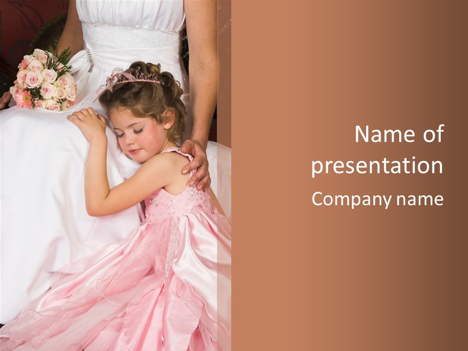 Blond Flower Girl Wearing A Pink Dress With Bead-Work PowerPoint Template