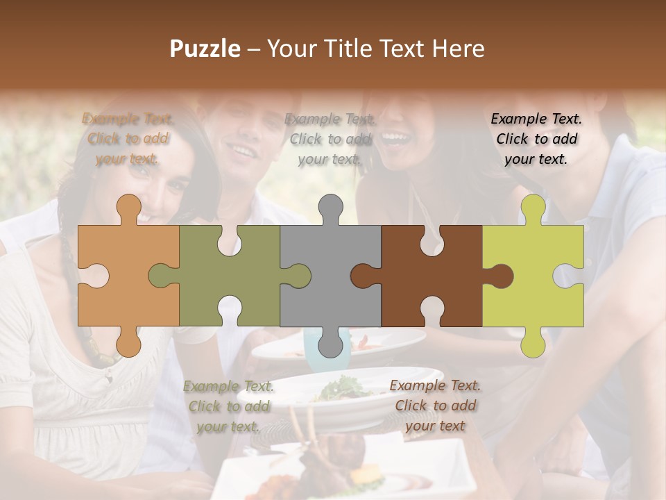 A Group Of Young Adults Having Lunch On Vacation PowerPoint Template