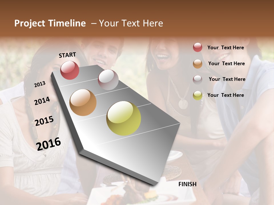 A Group Of Young Adults Having Lunch On Vacation PowerPoint Template