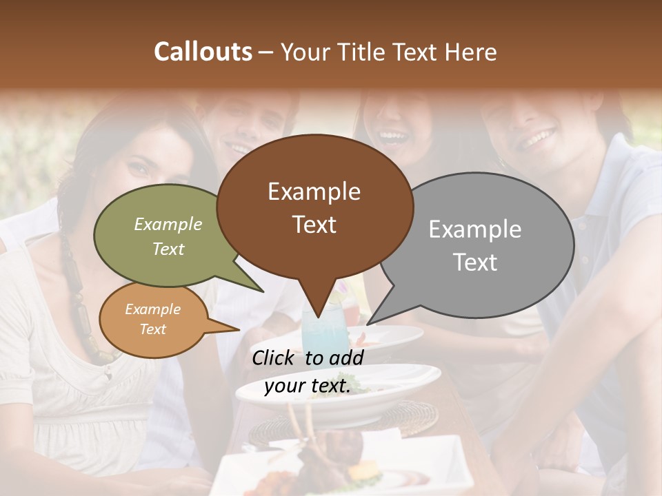 A Group Of Young Adults Having Lunch On Vacation PowerPoint Template