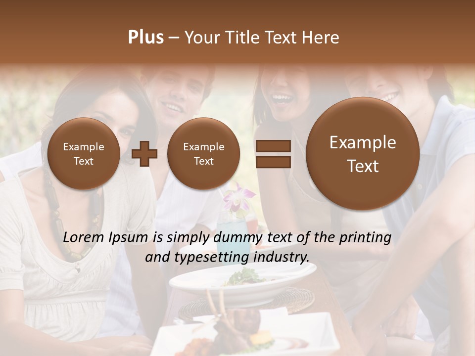 A Group Of Young Adults Having Lunch On Vacation PowerPoint Template
