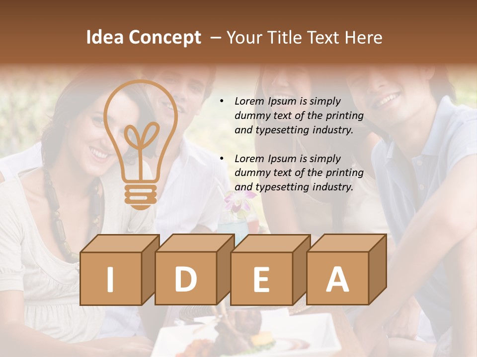 A Group Of Young Adults Having Lunch On Vacation PowerPoint Template