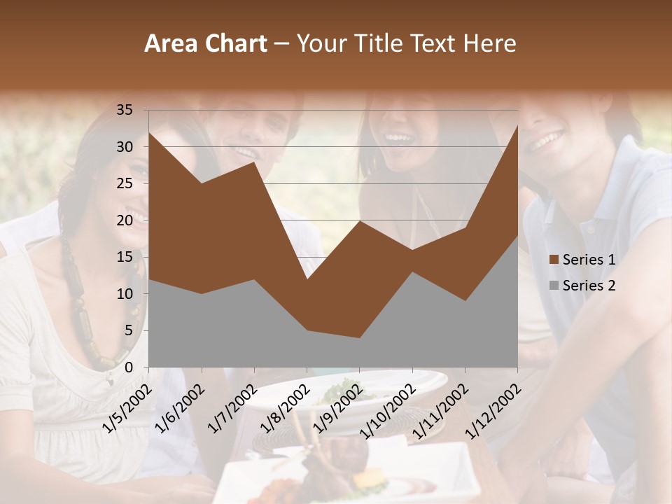 A Group Of Young Adults Having Lunch On Vacation PowerPoint Template