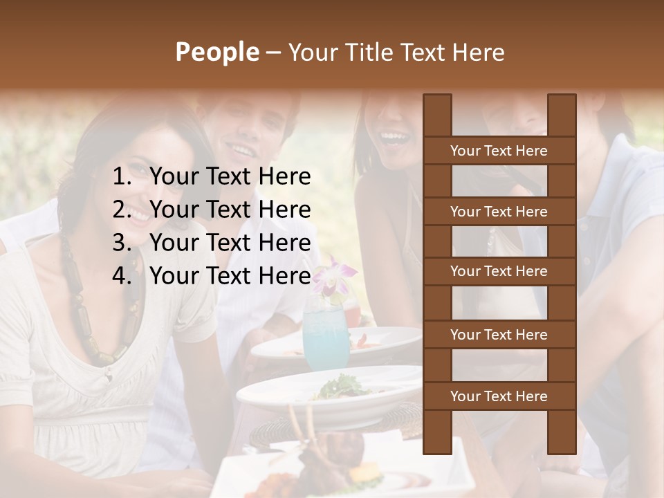 A Group Of Young Adults Having Lunch On Vacation PowerPoint Template