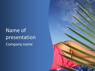 Woman In Kaftan On The Beach With Palm Foliage Foreground PowerPoint Template