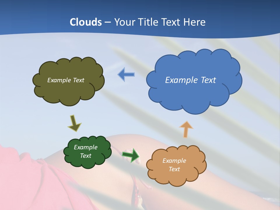 Woman In Kaftan On The Beach With Palm Foliage Foreground PowerPoint Template