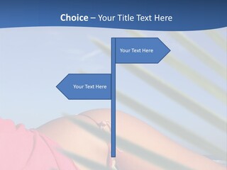 Woman In Kaftan On The Beach With Palm Foliage Foreground PowerPoint Template