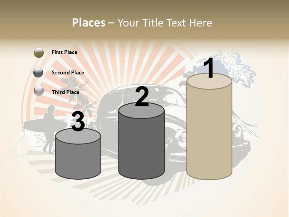 A Car With A Surfboard On The Back Of It PowerPoint Template