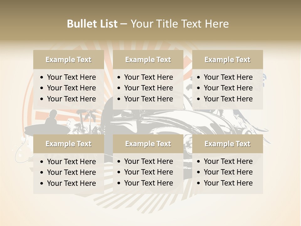 A Car With A Surfboard On The Back Of It PowerPoint Template