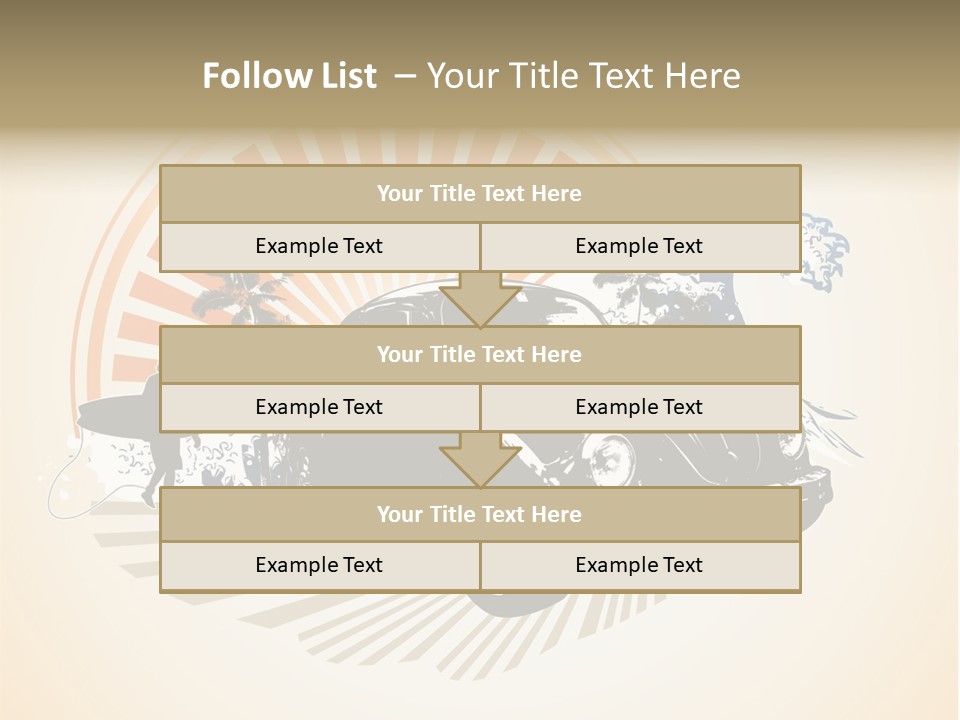 A Car With A Surfboard On The Back Of It PowerPoint Template