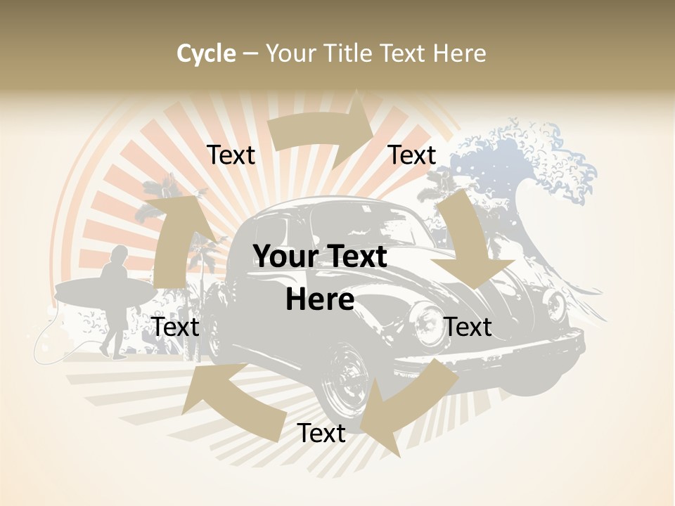 A Car With A Surfboard On The Back Of It PowerPoint Template
