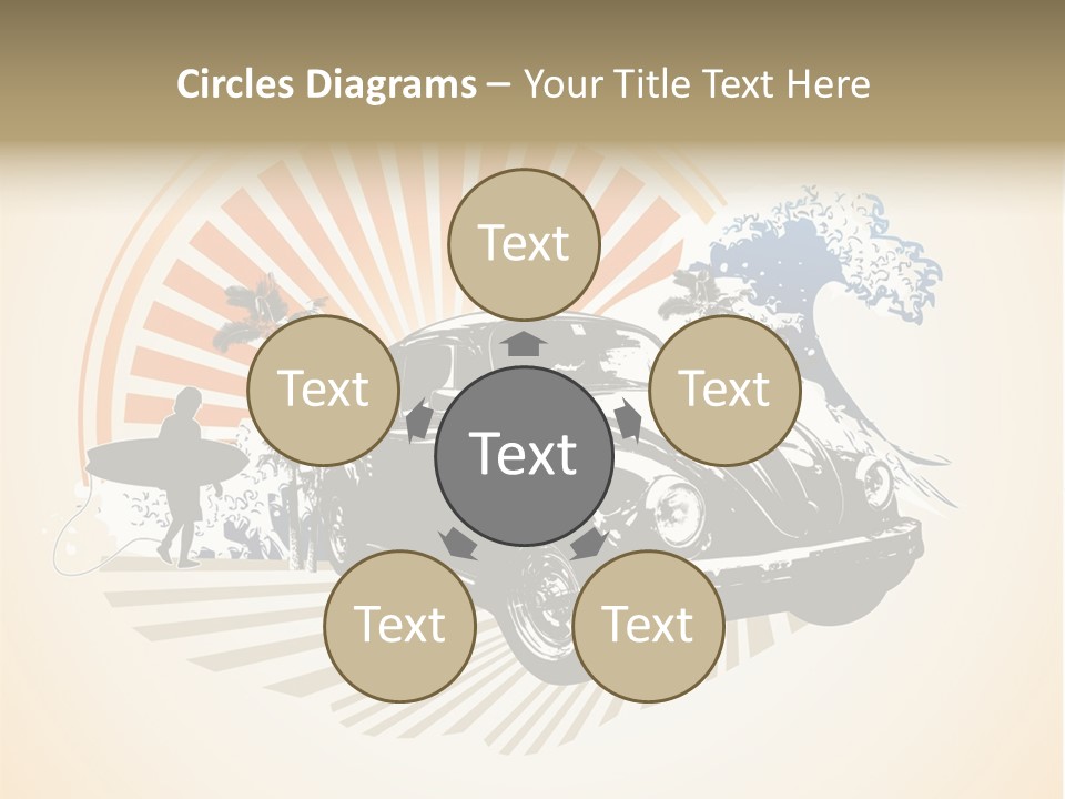 A Car With A Surfboard On The Back Of It PowerPoint Template