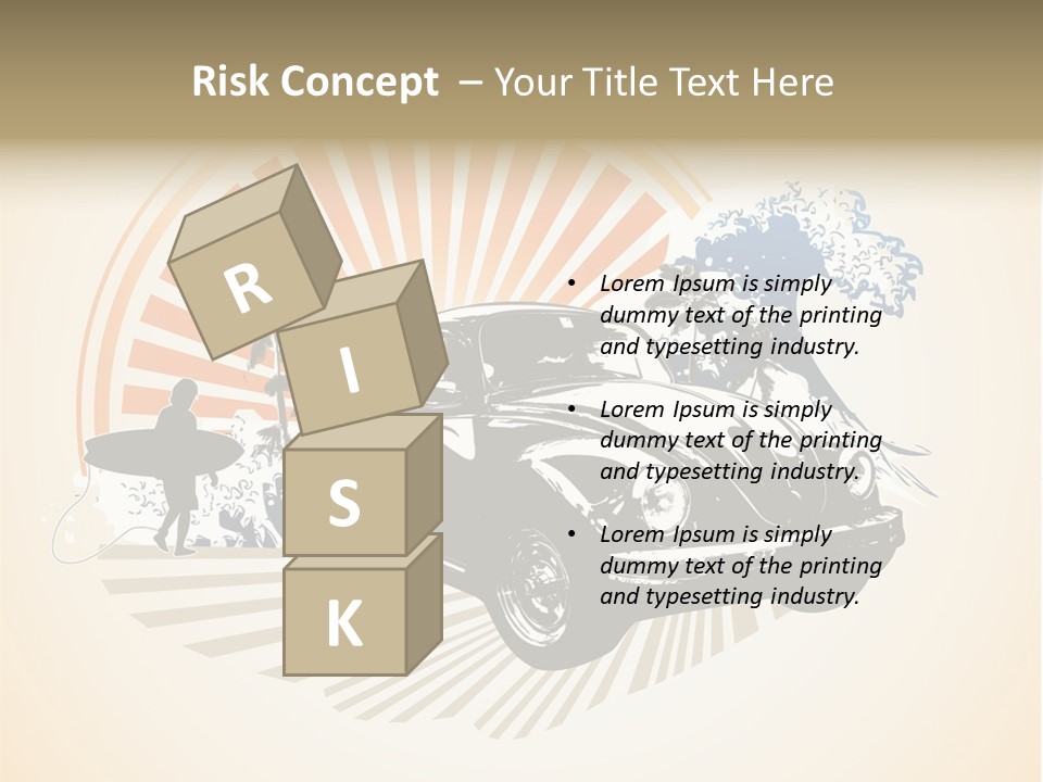 A Car With A Surfboard On The Back Of It PowerPoint Template