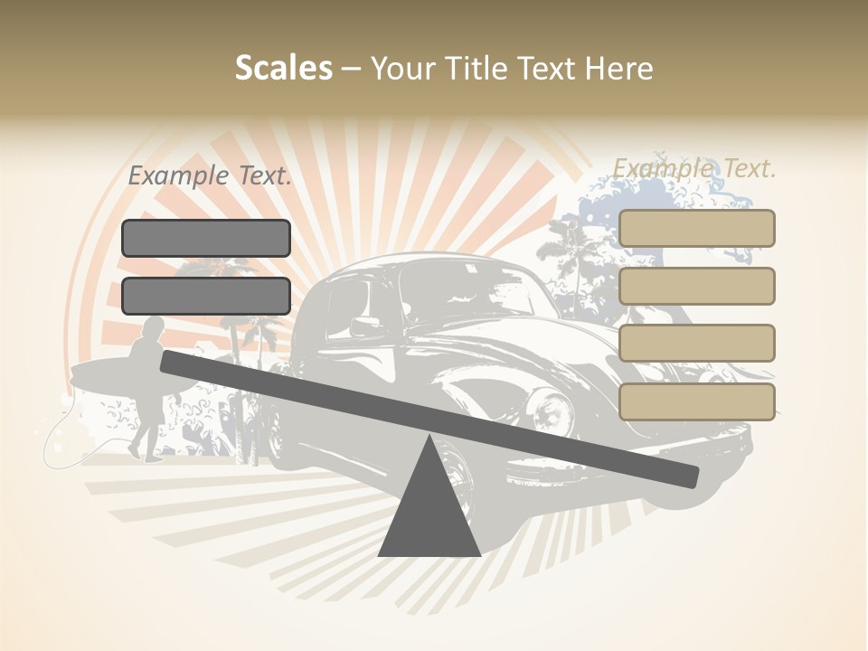 A Car With A Surfboard On The Back Of It PowerPoint Template