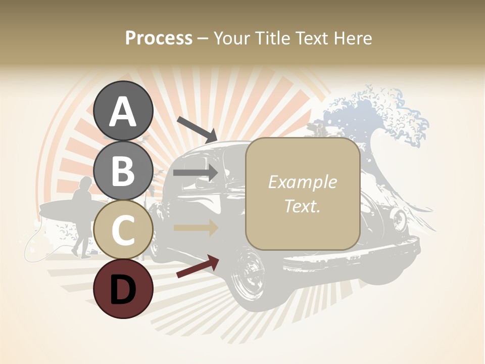 A Car With A Surfboard On The Back Of It PowerPoint Template