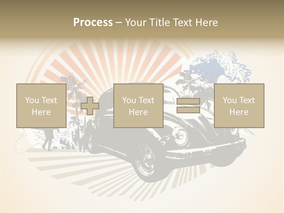 A Car With A Surfboard On The Back Of It PowerPoint Template