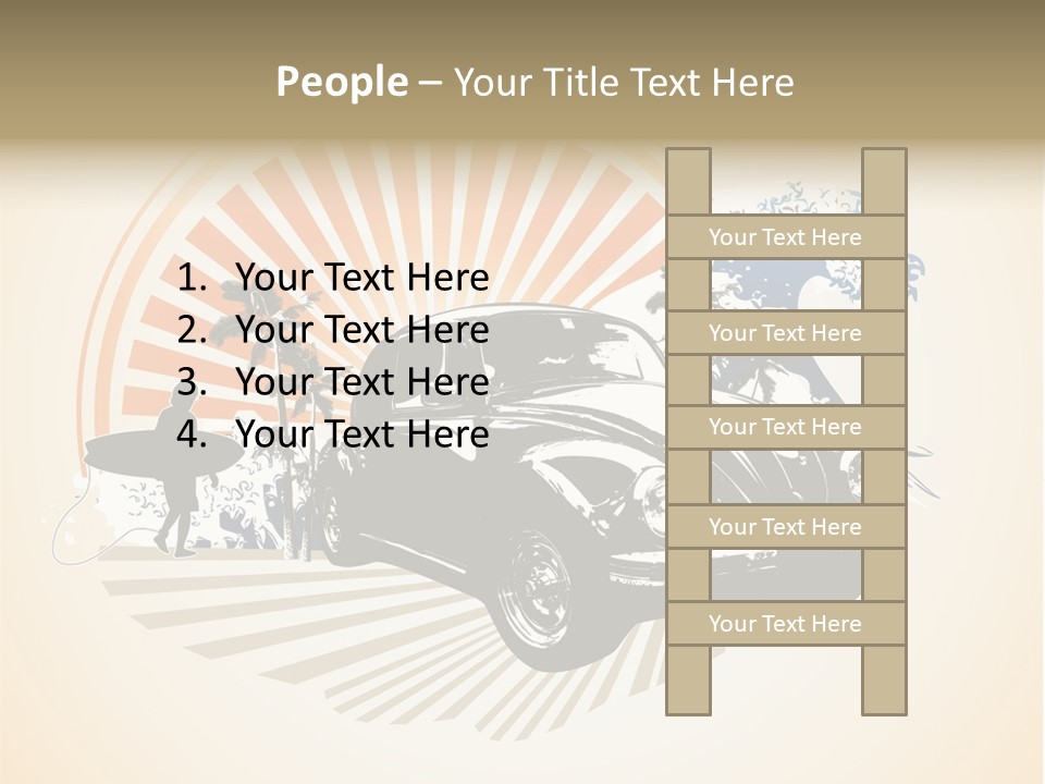 A Car With A Surfboard On The Back Of It PowerPoint Template