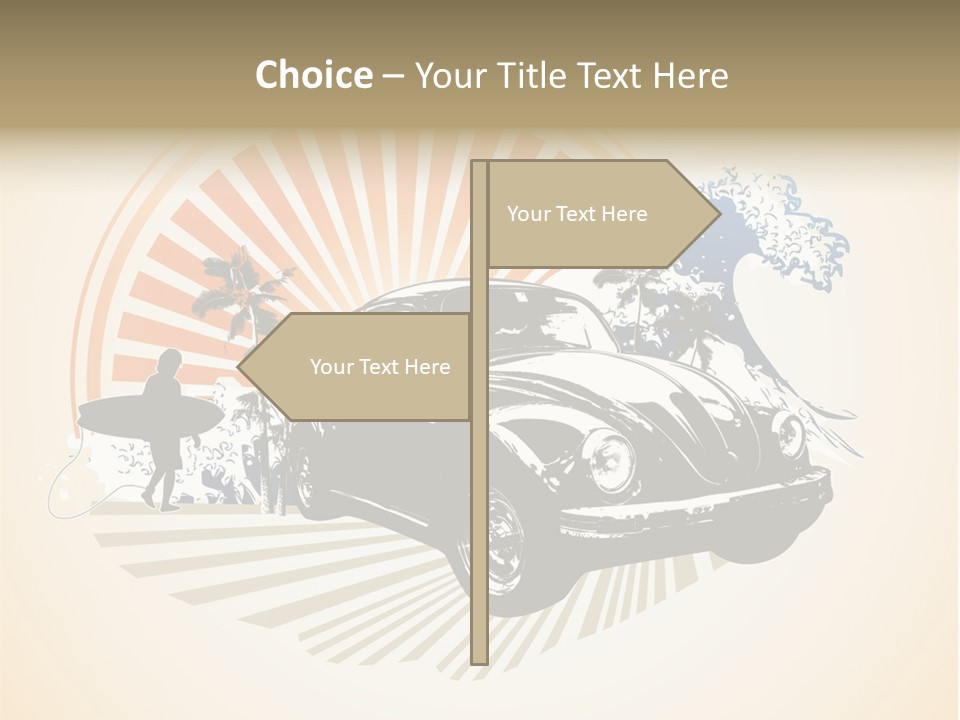 A Car With A Surfboard On The Back Of It PowerPoint Template
