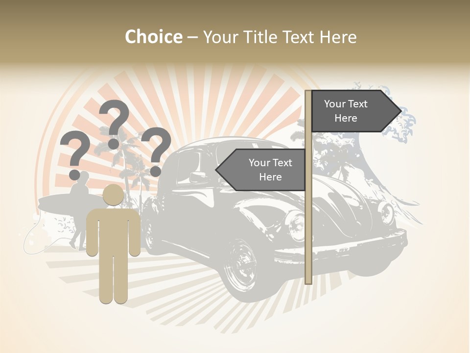 A Car With A Surfboard On The Back Of It PowerPoint Template