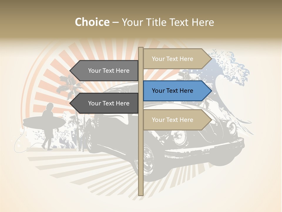 A Car With A Surfboard On The Back Of It PowerPoint Template