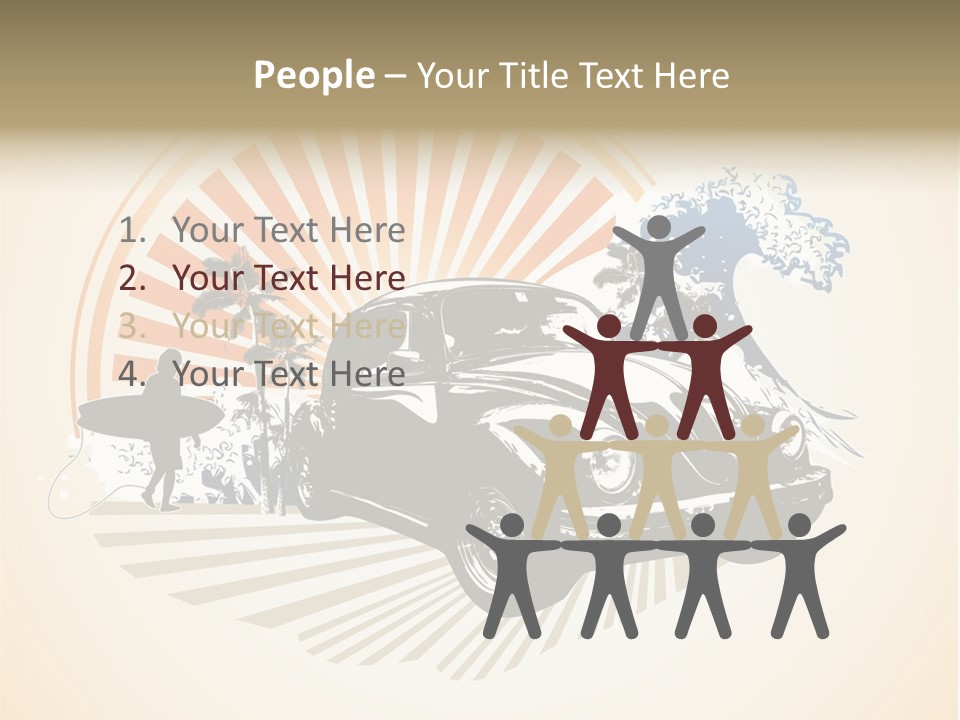 A Car With A Surfboard On The Back Of It PowerPoint Template