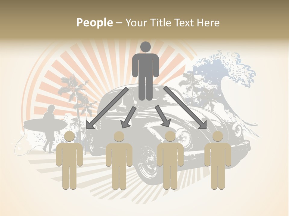 A Car With A Surfboard On The Back Of It PowerPoint Template