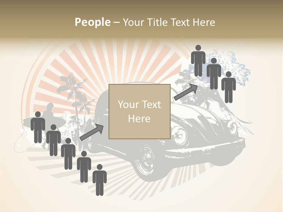 A Car With A Surfboard On The Back Of It PowerPoint Template